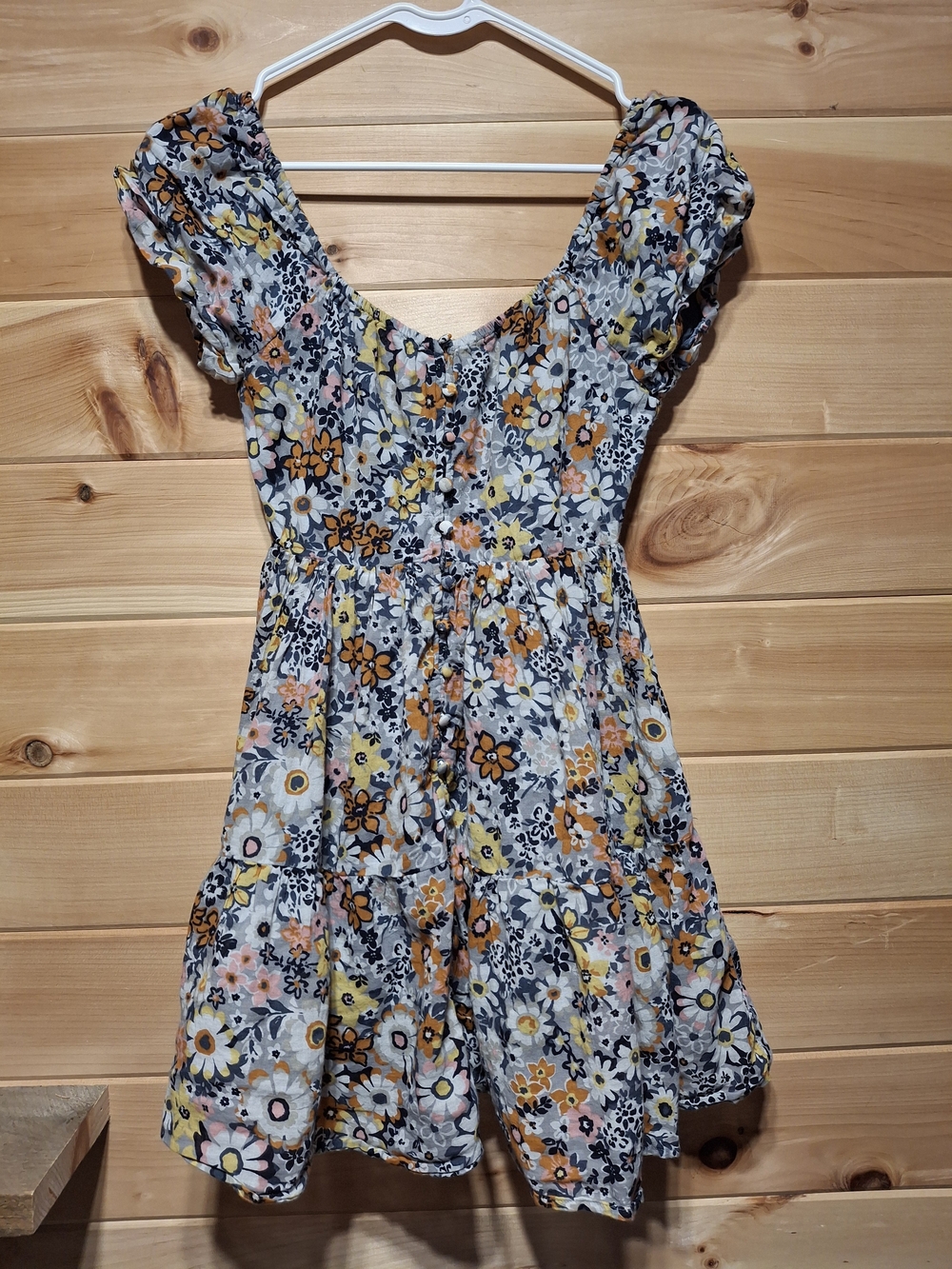 American Eagle Outfitters Floral Midi Dress in Yellow, Pink & Navy